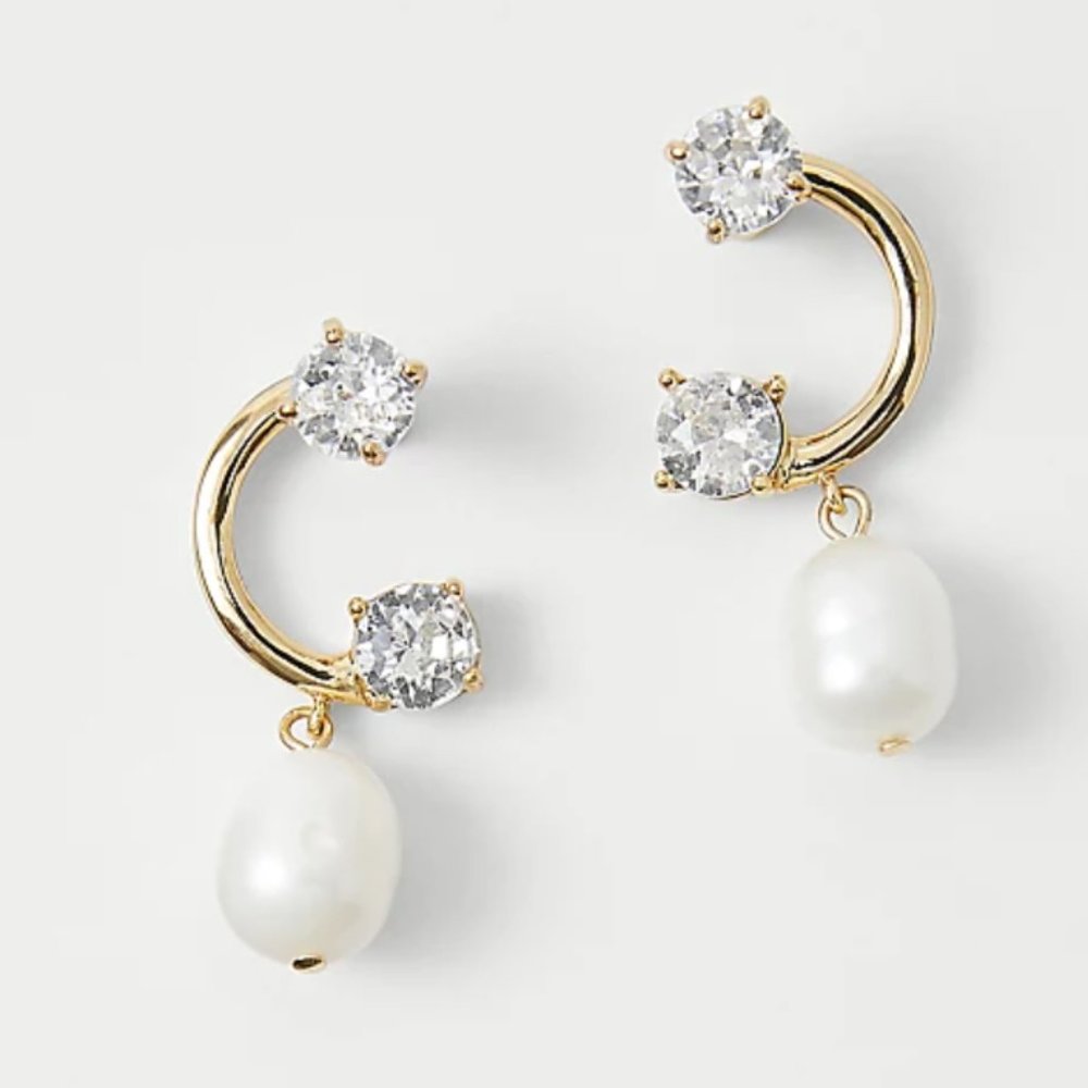 Ann Taylor Pearlized Crystal Crescent Drop Earrings